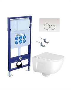 Комплект унитаза с инсталляцией Set Дива-015 4в1 с сиденьем Микролифт и Белой клавишей смыва Aquatek