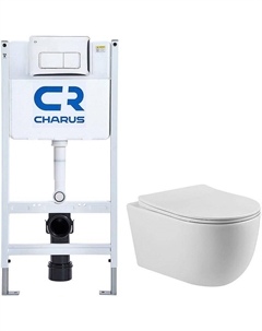 Комплект унитаза Evo Rimless VT1-34S с инсталляцией Charus City CR.200.21.01 с сиденьем Микролифт и клавишей смыва Хром глянцевый Vincea