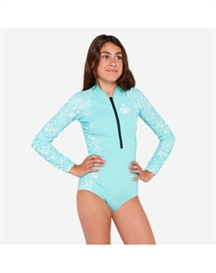 Купальник для девочек с длинными рукавами и застежкой-молнией спереди 500 бирюзовый Olaian