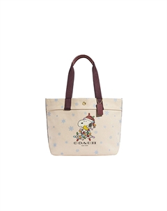 Сумка через плечо Peanuts Snoopy Collaboration из зерненой кожи с канвой, женская, цвет экрю Coach