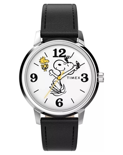 Унисекс-часы Quartz Analog с черным кожаным ремешком, 38 мм Timex