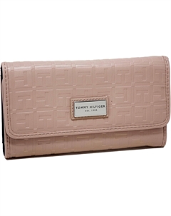 Женский клатч-кошелек в форме чековой книжки из искусственной кожи нежно-розового цвета с тисненым логотипом, Blush Pink Tommy hilfiger