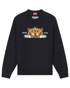 Свитер с вышивкой Happy Tiger, черный Kenzo