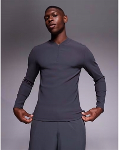 Футболка с длинными рукавами и застежкой-молнией, цвет древесный уголь, темно-серый 4505