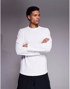 Высокотехнологичный вафельный топ для бега с длинными рукавами и закругленным подолом белого цвета 4505