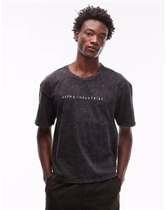 Футболка с логотипом, выполненная методом кислотной стирки, черного цвета Alpha industries