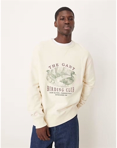 Толстовка свободного кроя с принтом «птичий клуб» кремового цвета Gant