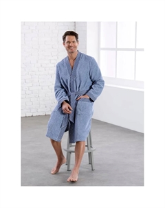 Уютный халат, Jeansblau-ecru-meliert Feel good