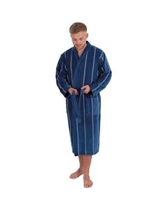 Мужской халат 1607 с поясом, 1 шт., с воротником-кимоно, в полоску, длинный, темно-синий Wewo fashion