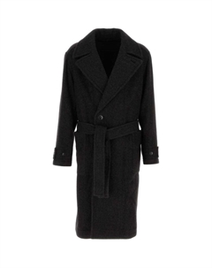 Прямой приталенный плащ с поясом, черный Lemaire