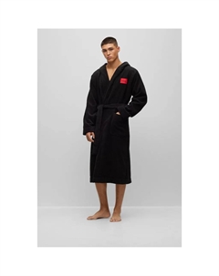Халат Terry Gown Hooded с капюшоном и контрастным логотипом, черный Hugo underwear