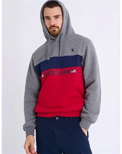 Худи U.S. Polo Assn Color Block Wordmark Pullover, серый/красный/темно-синий U.s. polo assn.