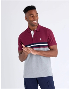 Футболка-поло U.S. Polo Assn Color Block Tricot Tape Pique, серый/темно-красный U.s. polo assn.