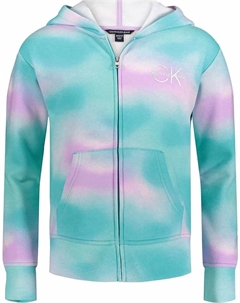 Для девочек, толстовка с капюшоном на молнии, Aqua Sky Calvin klein
