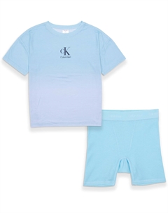 Рубашка с коротким рукавом и термошортами для девочек, комплект из 2 предметов, Ck Blue Gradient/Tropical Breeze Calvin klein
