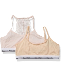 Хлопковый спортивный бюстгальтер-бралетт для девочек с регулируемыми бретельками, упаковка из 2 шт., 2 Pack - Crystal Pin, Nude Calvin klein