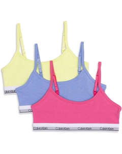 Комплект из 3 бюстгальтеров-бралеттов для девочек из хлопка с короткими рукавами, Shocking Pink/Hydrangea/Energy Calvin klein
