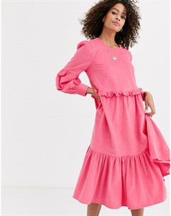 Ярко розовое свободное платье миди Asos design