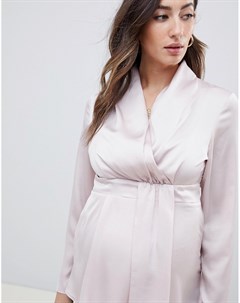 Атласная блузка с длинными рукавами и драпировкой спереди ASOS DESIGN Maternity Asos maternity