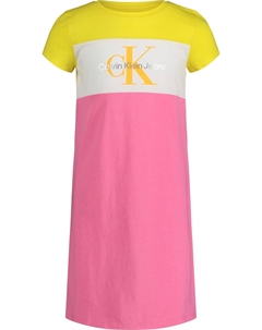Платье-футболка с короткими рукавами для девочек, фасон пуловер с круглым вырезом, логотипом, Azalea Pink Calvin klein