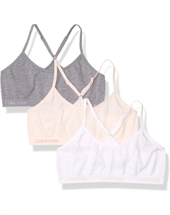 Бесшовный укороченный бюстгальтер-борцовка для девочек, мультиупаковка, спортивный бюстгальтер, Crystal Pink/White/Grey Calvin klein