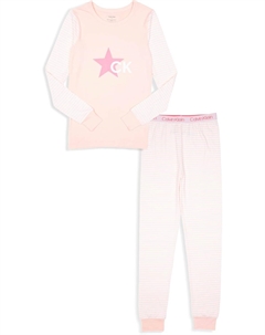 Длинные брюки-пижама для девочек, облегающий крой, 2 предмета, Crystal Pink Calvin klein