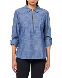 Женская рубашка с длинным рукавом и застежкой-молнией на язычок, Chambray Blue Tommy hilfiger