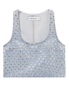 Топ кроп деним с декором, синий Self-portrait