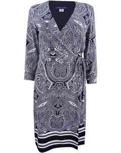 Женское платье-халат из джерси с имитацией запаха, Black/Vanilla Tommy hilfiger