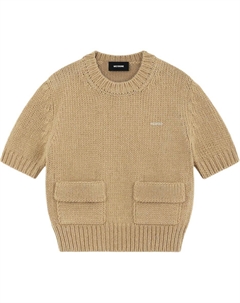 Топ вязаный с лого-пластиной, бежевый We11done