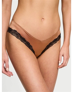 Трусики-Стринги с кружевной отделкой и высоким вырезом, lace trim caramel Very sexy