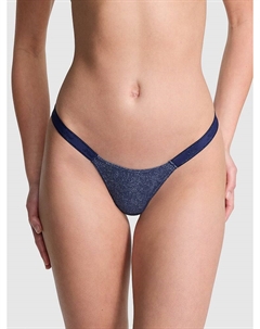 Трусики-Стринги из хлопкового денима с логотипом, smooth dark blue denim wash Pink®