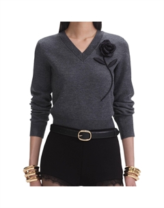 Свитер с цветным аппликацией, серый Self-portrait