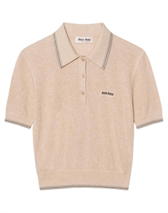 Хлопковая вязаная поло песочный бежевый Miu miu