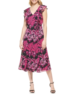 Женское струящееся платье без рукавов с V-образным вырезом, Black Multi Tommy hilfiger