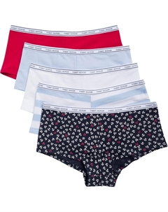 Женские классические хлопковые шорты с логотипом, упаковка 5 шт., Mini Anchors Print/Tango Red/Bright White/Sweet Blue/Sweet Blue Stripe Tommy hilfiger