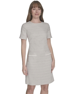 Женское мини-платье с плиссированной отделкой, короткими рукавами и высоким воротом, Khaki/Ivory Tommy hilfiger