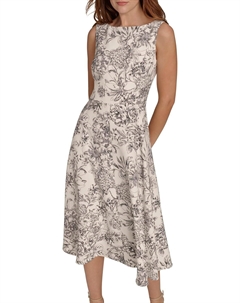 Женское платье миди без рукавов с вырезом-лодочкой и расклешенной юбкой, Ivory/Black Tommy hilfiger