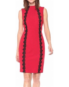 Женское платье из крепа Scuba без рукавов с кружевной отделкой, Scarlet Tommy hilfiger
