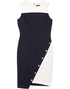 Женское платье-футляр с асимметричным подолом и пуговицами от, Sky Captain/ Ivory Tommy hilfiger