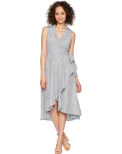 Женское платье-миди из хлопка без рукавов с имитацией запаха и воротником, Black/White/Porcelain Rose Calvin klein