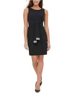 Женское классическое платье миди с поясом и расклешенной юбкой от, Black Tommy hilfiger