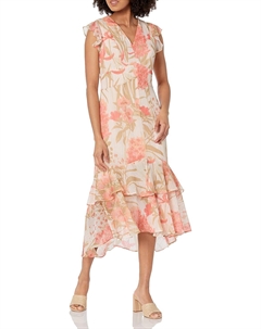 Женское платье, шифоновая юбка-миди с коротким рукавом и высоким низом, Bloom Multi Tommy hilfiger