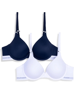 Женский бюстгальтер из микрофибры с эффектом пуш-ап и косточками, упаковка 2 шт., Bright White/Sky Captain Tommy hilfiger
