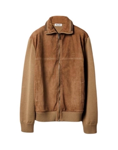 Кардиган с вставками из замши и ребристой вязкой, светло-коричневый Miu miu