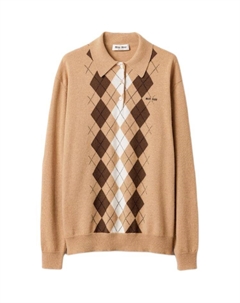 Поло-свитер с тремя пуговицами в стиле аргайл, коричневый Miu miu