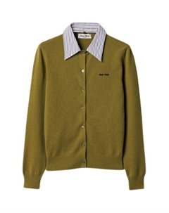 Кашемировый кардиган со съемным воротником, зеленый Miu miu