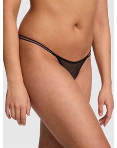 Трусики-Стринги с логотипом и микро-ремешками, mesh black Pink®