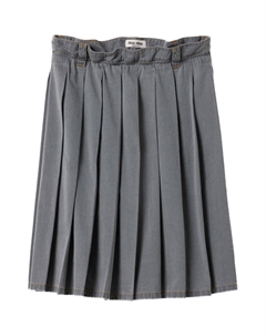 Плиссированная юбка из шамбре, серый Miu miu