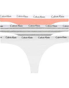 Женские трусики-стринги Carousel Logo из хлопка и эластичного хлопка, 3 шт., Mellow Orange/White/Rainer Stripe Grey Heather Calvin klein